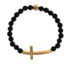 Agate Stone Gold CZ Cross 925 Silver Bracelet