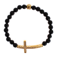 Agate Stone Gold CZ Cross 925 Silver Bracelet
