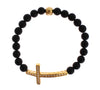 Matte Onyx Stone Gold CZ Cross 925 Silver Bracelet