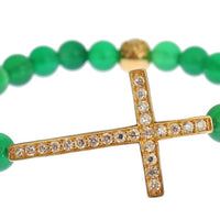 Jade Stone Gold CZ Cross 925 Silver Bracelet