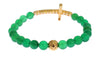 Jade Stone Gold CZ Cross 925 Silver Bracelet