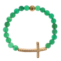 Jade Stone Gold CZ Cross 925 Silver Bracelet