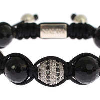 Clear CZ Black Agate 925 Silver Bracelet