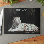 Dad's Day Gift Personalized White Tiger Glass Cutting Board