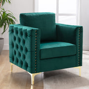 Modern Green Velvet Armchair Tufted Button Accent with Steel Legs