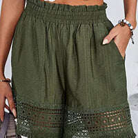 Loose Casual Shorts in Olive or Blue with Lace Trim