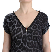 Gray leopard v-neck top
