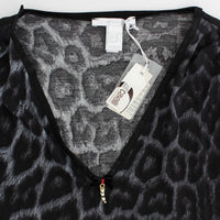 Gray leopard v-neck top