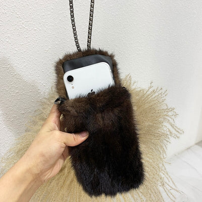 Natural Mink Fur Cell Phone Shoulder Bag 7