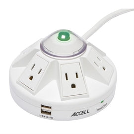 Accell Surge Protector D080B-014K Powramid Power Center and USB charger Station White 6ft power cord