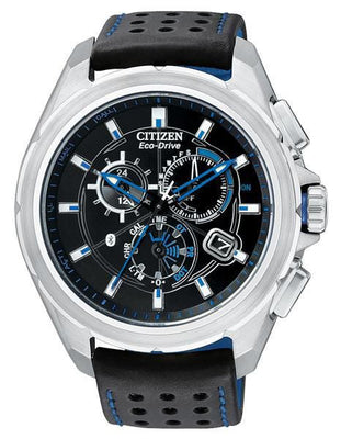 Citizen Eco-Drive Mens Proximity Chronograph - Black w/ Blue - Bluetooth 4.0 - Hull Hill