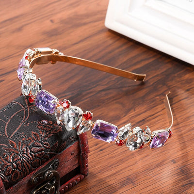 Baroque Single Row Purple & Clear Rhinestone Crystals Headband