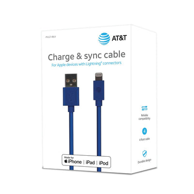 AT&T 4-Foot PVC Charge and Sync Lightning(R) Cable (Blue)