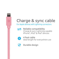 AT&T 4-Foot PVC Charge and Sync Lightning(R) Cable Pink