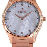 Westar Zing Crystal Accents Rose Gold Tone Stainless Steel White Mother Of Pearl Dial Quartz 00127ppn611 Women's Watch