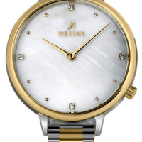 Westar Zing Crystal Accents Two Tone Stainless Steel White Mother Of Pearl Dial Quartz 00135cbn111 Women's Watch