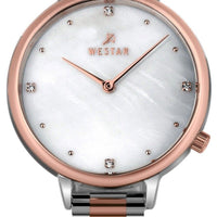 Westar Zing Crystal Accents Two Tone Stainless Steel White Mother Of Pearl Dial Quartz 00135spn611 Women's Watch