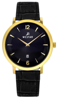 Westar Profile Leather Strap Black Dial Quartz 50219gpn103 Men's Watch