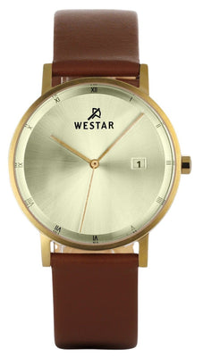 Westar Profile Leather Strap Light Champagne Dial Quartz 50221gpn122 Men's Watch