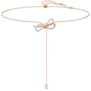 Swarovski Lifelong Bow Rose Gold Tone Y Shaped Necklace With Clear Crystal 5447082 For Women