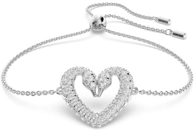 Swarovski Una Rhodium Plated Swan Neck Heart Bracelet With Clear Crystal 5625534 For Women