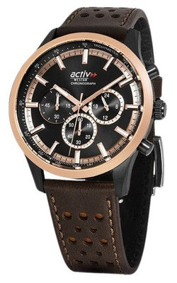 Westar Activ Chronograph Leather Strap Black Dial Quartz 90265bpn603 100m Men's Watch