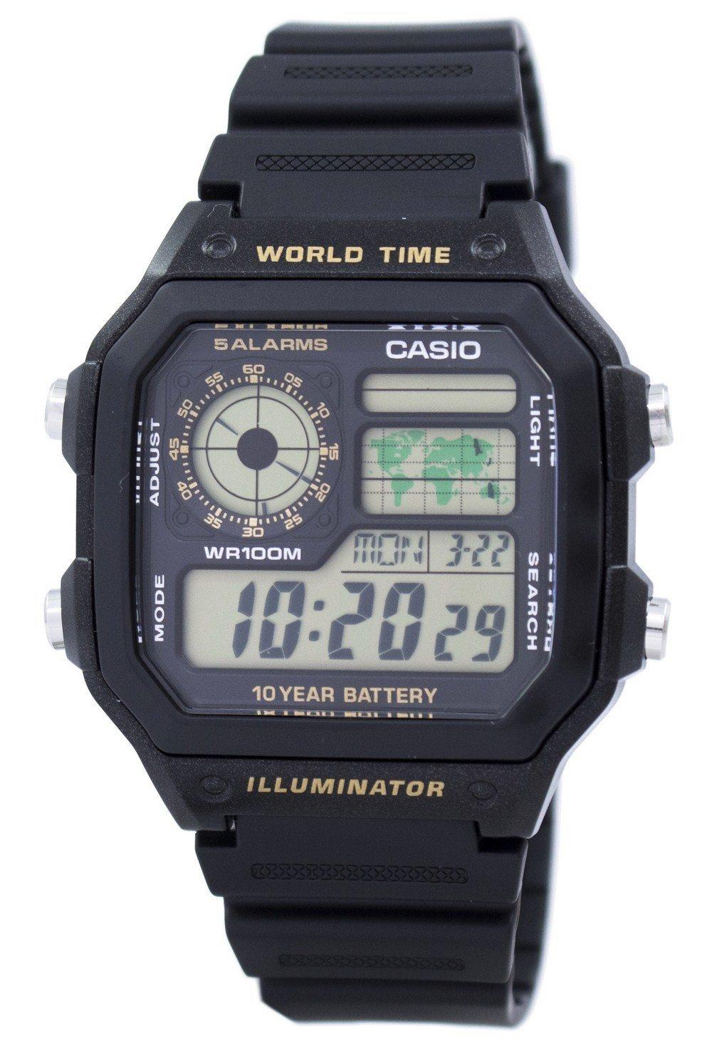Casio Youth Series Digital World Time Ae-1200wh-1bvdf Ae-1200wh-1bv Men's Watch