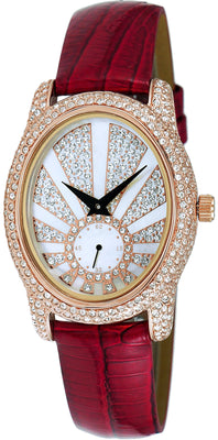 Adee Kaye Sunray Collection Crystal Accents Rose Tone Mother Of Pearl Dial Quartz Ak2003-lrg Women's Watch