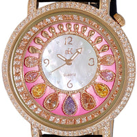 Adee Kaye Tear Drop Collection Crystal Accents Pink And White Mother Of Pearl Dial Quartz Ak2112-lrg Women's Watch