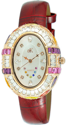 Adee Kaye Crown Collection Crystal Accents White Mother Of Pearl Dial Quartz Ak2113-lrg Women's Watch