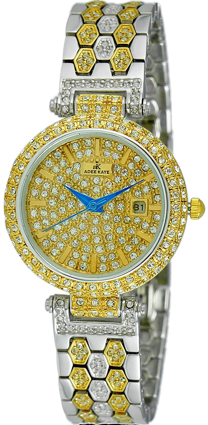 Adee Kaye Finess Collection Crystal Accents Gold Tone Dial Quartz Ak2526-l2g Women's Watch