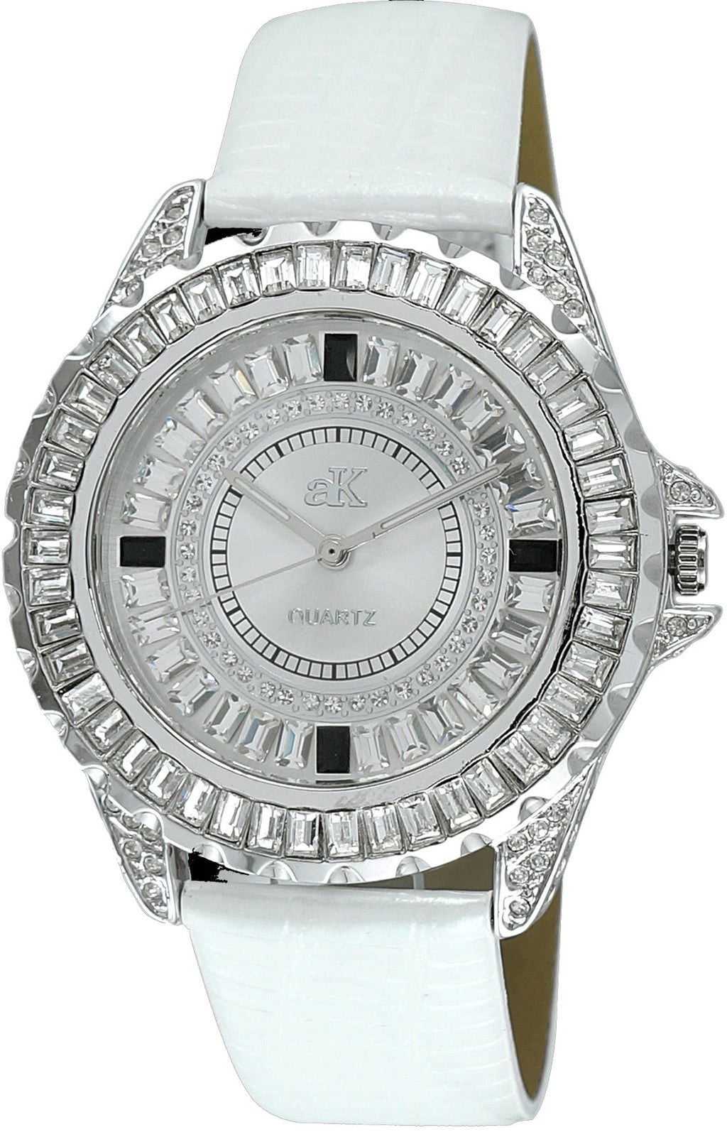 Adee Kaye Mondo G-3 Collection Crystal Accents Silver Brass Rhodium Plated Dial Quartz Ak2727-s Women's Watch