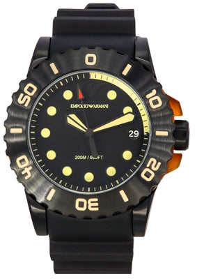 Emporio Armani Aqua Black Polyurethane Strap Black Dial Quartz Diver's Ar11539 200m Men's Watch