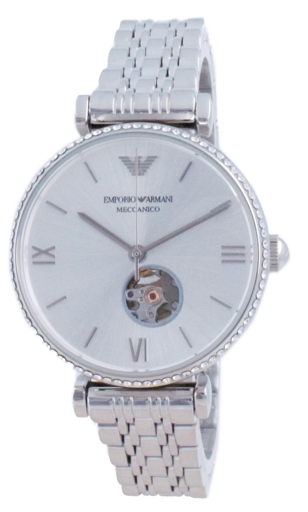 Emporio Armani Gianni T-bar Open Heart Diamond Accents Automatic Ar60022 Women's Watch