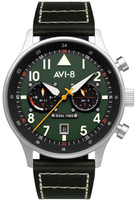 Avi-8 Hawker Hurricane Carey Dual Time Merville Green Dial Quartz Av-4088-02 Men's Watch