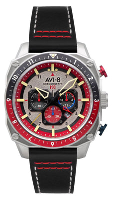 Avi-8 Hawker Hunter Atlas Dual Time Chronograph Hazard Red Quartz Av-4100-03 Men's Watch