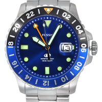 Fossil Blue Gmt Stainless Steel Blue Dial Quartz Fs5991 100m Men's Watch