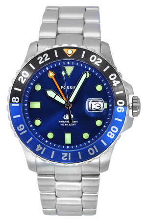 Fossil Blue Gmt Stainless Steel Blue Dial Quartz Fs5991 100m Men's Watch