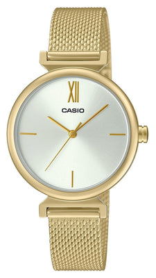 Casio Analog Gold Tone Stainless Steel White Dial Quartz Ltp-2024vmg-7c Women's Watch With Bangle Set