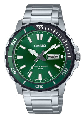 Casio Standard Analog Stainless Steel Green Dial Quartz Mtd-125d-3av 100m Men's Watch