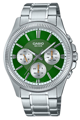 Casio Enticer Analog Stainless Steel Green Dial Quartz Mtp-1375d-3 Men's Watch