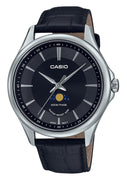Casio Standard Analog Moon Phase Leather Strap Black Dial Quartz Mtp-m100l-1a Men's Watch