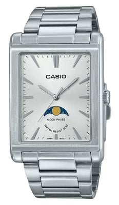 Casio Standard Analog Moon Phase Stainless Steel Silver Dial Quartz Mtp-m105d-7a Men's Watch