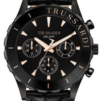Trussardi T-logo Black Dial Leather Strap Quartz R2451143003 Men's Watch