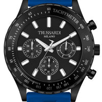 Trussardi T-logo Tachymeter Black Dial Silicon Strap Quartz R2451148001 Men's Watch