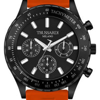 Trussardi T-logo Tachymeter Black Dial Silicon Strap Quartz R2451148003 Men's Watch