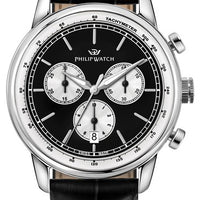 Philip Watch Swiss Made Anniversary Chronograph Leather Strap Black Dial Quartz R8271650002 100m Men's Watch