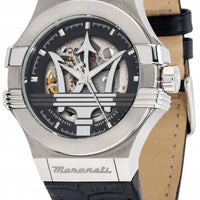 Maserati Potenza Leather Strap Skeleton Black Dial Automatic R8821108038 100m Men's Watch