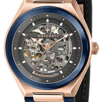 Maserati Triconic Skeleton Grey Dial Leather Strap Automatic R8821139002 100m Men's Watch