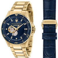 Maserati Sfida Limited Edition Diamond Accents Open Heart Blue Dial Automatic R8823140004 100m Men's Watch Gift Set